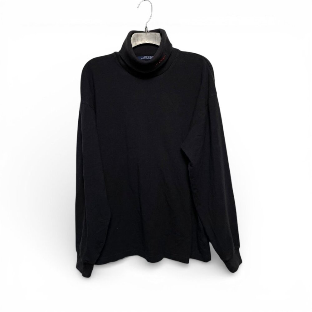 Vintage black Tommy Hilfiger Men's roll down turtle neck with embroidery size Lg